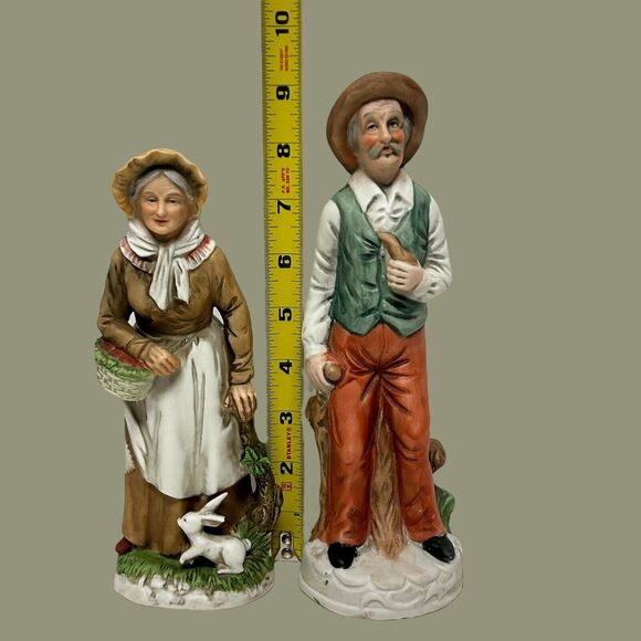 Lot Of 2 Vintage Homco Old Man & Woman 9” Hand Painted Porcelain Figurines - Picture 2 of 16